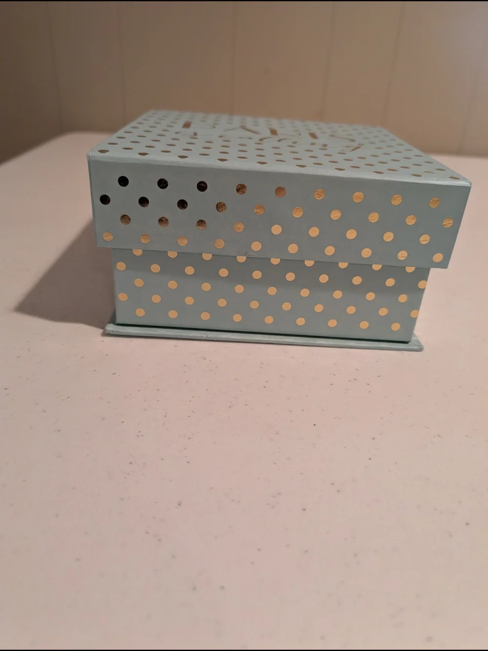 'Paris Is Calling' Light Blue Trinket Box with Gold Foil Polka Dots